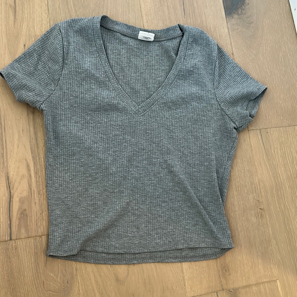 Grey ribbed v-neck top